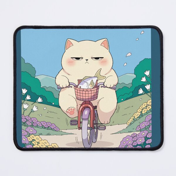 Item preview, Grumpy Cat Riding a Bicycle with a Giant Fish – Funny Cute Cat Adventure designed and sold by Mousy17.
