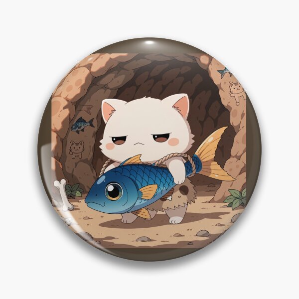 Item preview, Funny Cave Cat Carrying a Giant Fish – Cute Prehistoric Cat Adventure designed and sold by Mousy17.