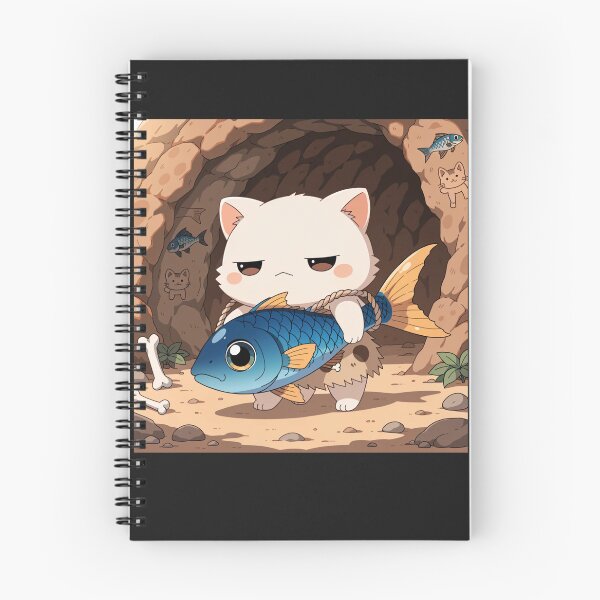 Item preview, Funny Cave Cat Carrying a Giant Fish – Cute Prehistoric Cat Adventure designed and sold by Mousy17.