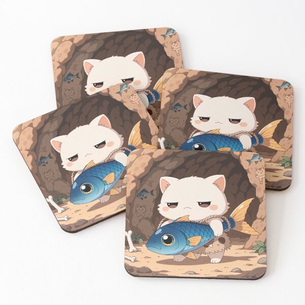 Item preview, Funny Cave Cat Carrying a Giant Fish – Cute Prehistoric Cat Adventure designed and sold by Mousy17.