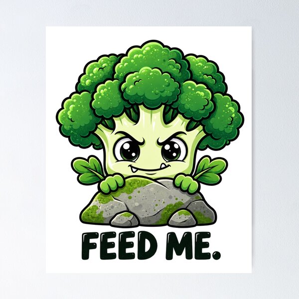 Item preview, Feed Me Funny Broccoli | Cute Kawaii Vegetable Hungry Foodie Humor designed and sold by MrDev.