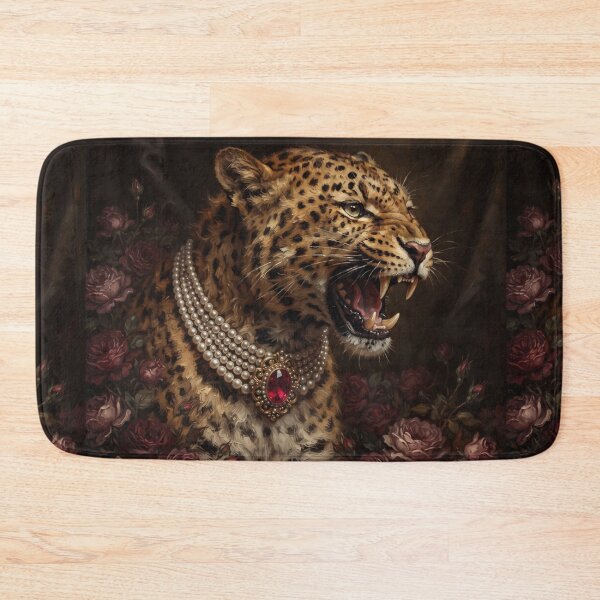 Item preview, Fierce Leopard Portrait with Ruby Pearl Necklace designed and sold by Real Beast Art.