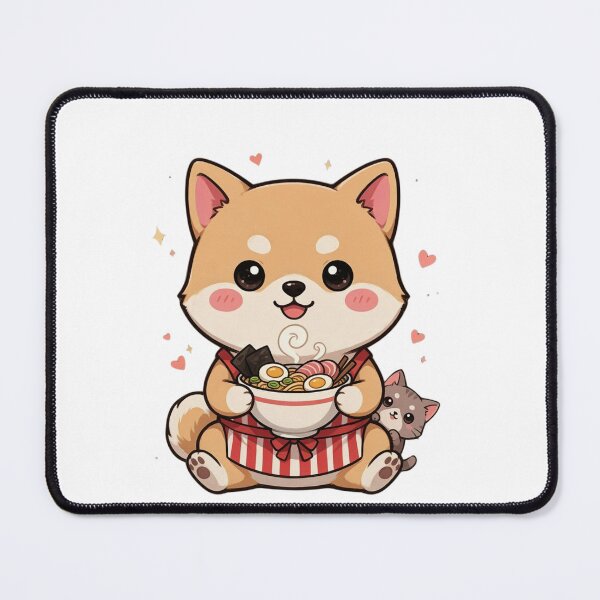Item preview, Kawaii Shiba Inu Eating Ramen with Cute Kitten designed and sold by Designorado.
