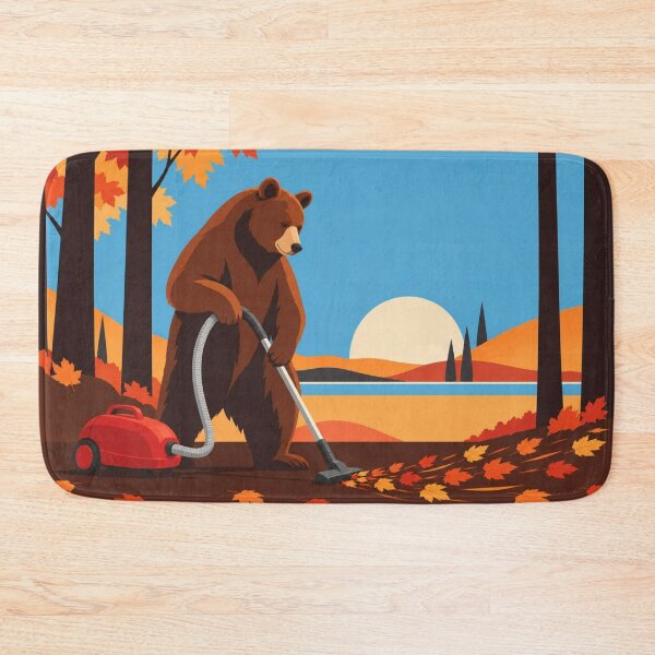 Item preview, Bear Vacuuming Autumn Leaves designed and sold by Creative_Canvas.
