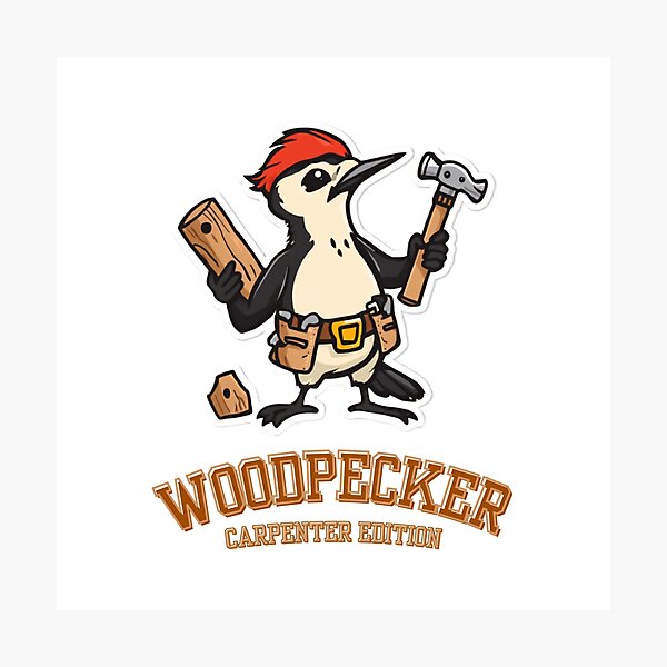 Item preview, Woodpecker Energy Carpenter Edition Sticker – Cute Woodpecker with Tool Belt designed and sold by NKWealthDesign.