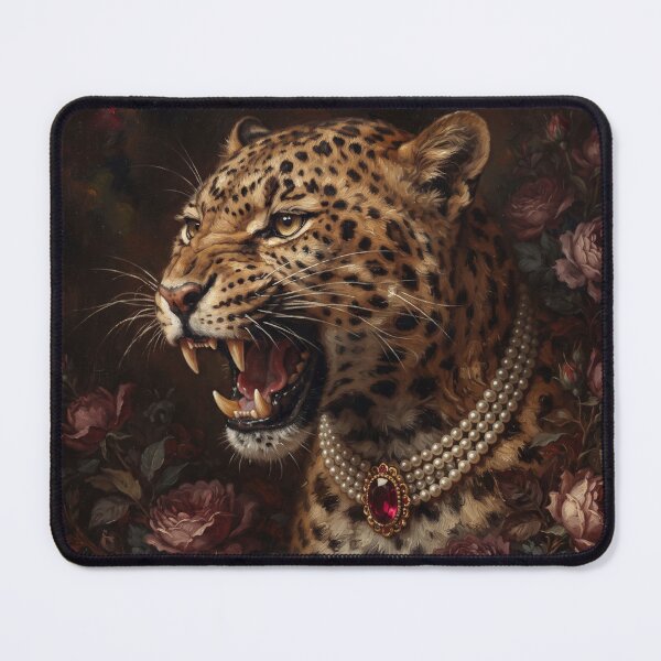 Item preview, Fierce Leopard Portrait with Ruby Pearl Necklace designed and sold by Real Beast Art.