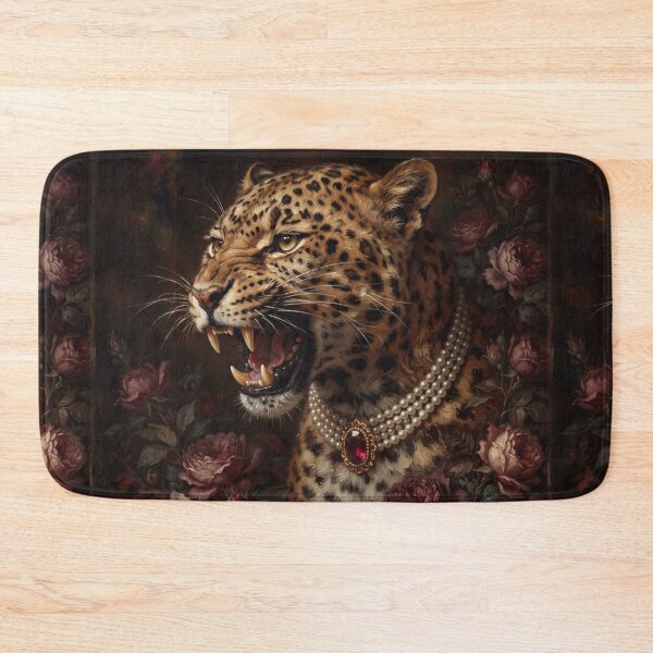 Item preview, Fierce Leopard Portrait with Ruby Pearl Necklace designed and sold by Real Beast Art.