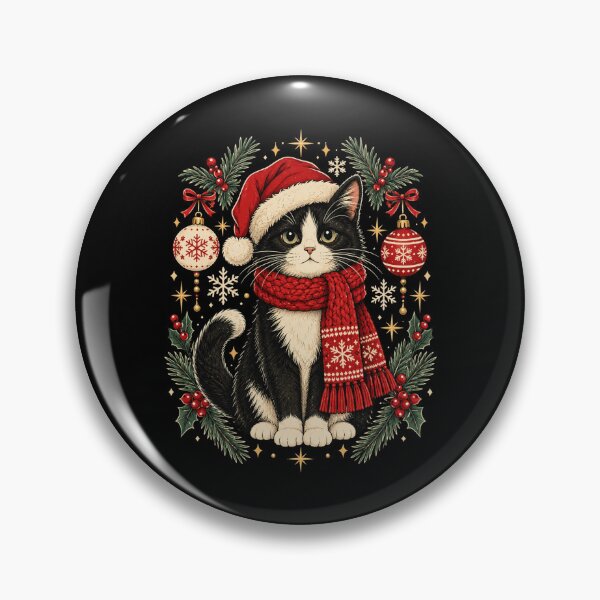 Item preview, christmas cat with santa hat and festive scarf designed and sold by ROUX-ART.