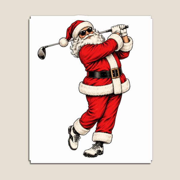 Item preview, Golf Santa in Sunglasses Swinging Club Festive Artwork designed and sold by ROUX-ART.