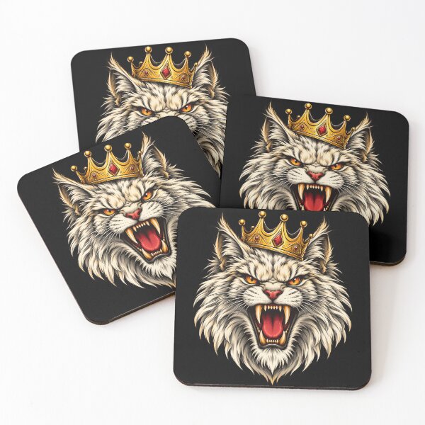 Item preview, Cat King Warrior with Crown Roaring Fierce Fantasy Art designed and sold by ROUX-ART.