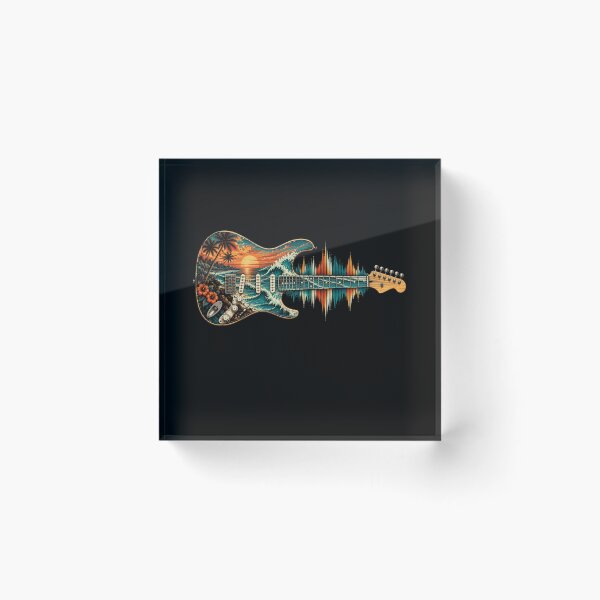Item preview, guitar sunset wave tropical island electric guitar art designed and sold by ROUX-ART.