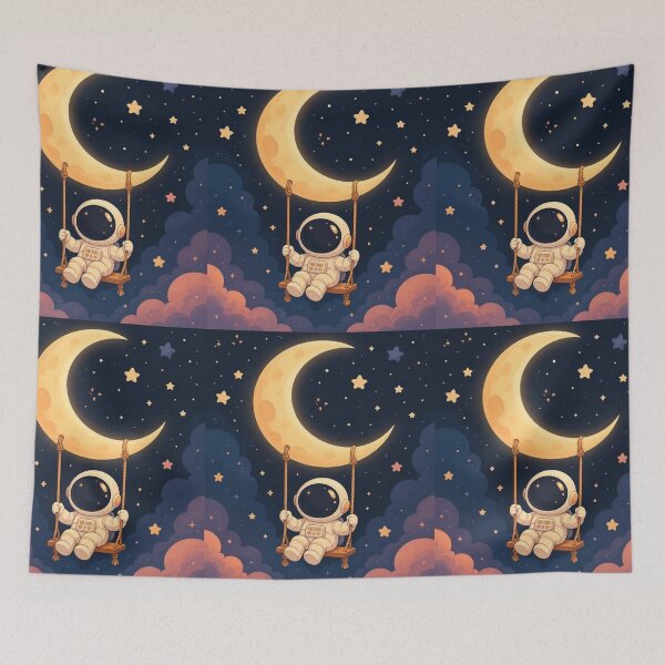 Item preview, Cute Astronaut Swinging on Crescent Moon designed and sold by creativerooney.
