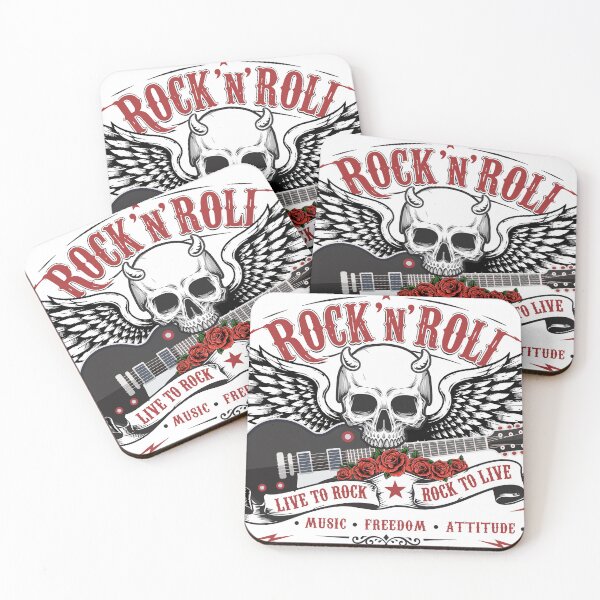 Item preview, Rock and Roll banner metal Skull with Wings, flowers Crossed Guitars  designed and sold by JrNergal.