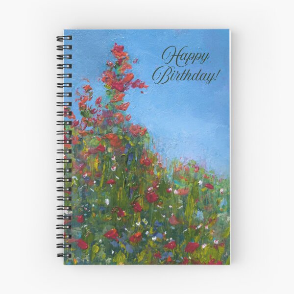 Item preview, Happy Birthday Painting of Red Wild Flowers And Deep Blue Sky designed and sold by JoyfulWhimsy.