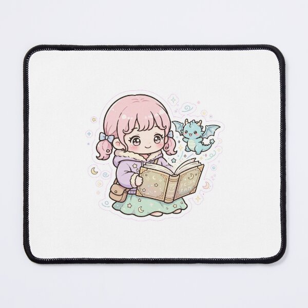 Item preview, Fantasy Book Dragon Magic - Cute Girl Reading Fantasy with Dragon Flying - Fantasy Book Lover Sticker designed and sold by Cozy Book Club.