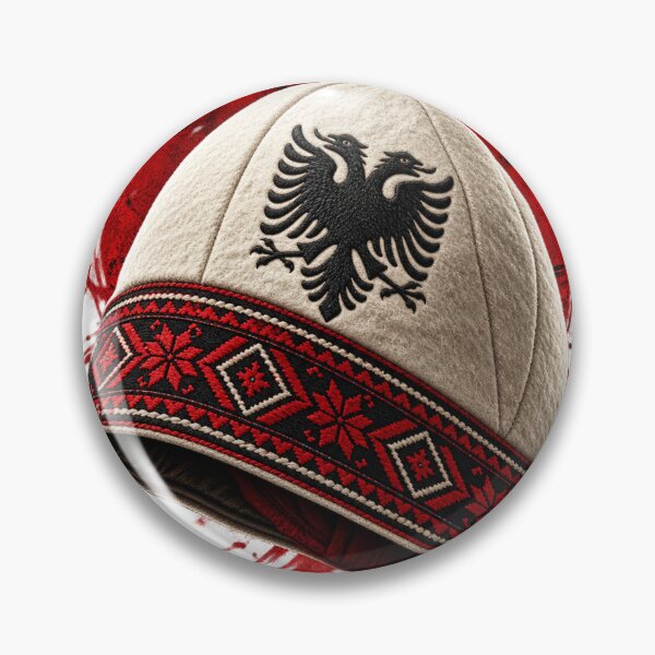 Item preview, Traditional Albanian Qeleshe with black double-headed eagle designed and sold by NorthPeak Studio.