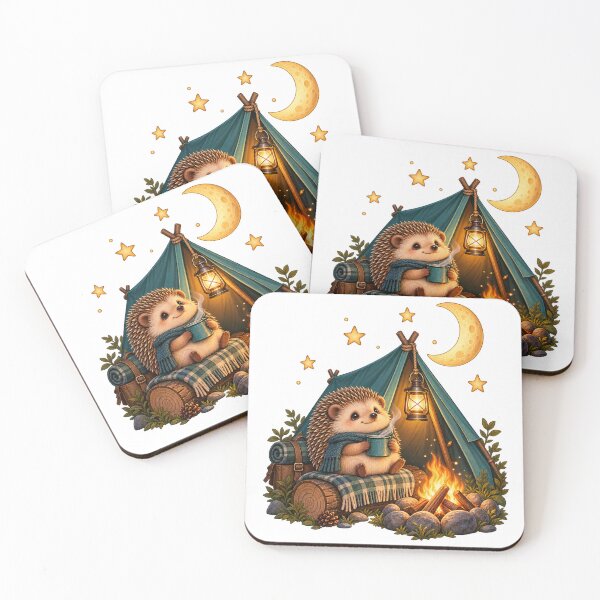 Item preview, Hedgehog camps under moon and stars designed and sold by SasukiMedia.