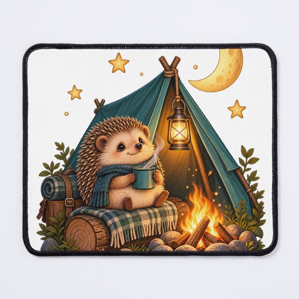 Item preview, Hedgehog camps under moon and stars designed and sold by SasukiMedia.