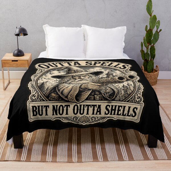 Item preview, Outta Spells Not Outta Shells - Gun Wizard Vintage Woodcut Shirt designed and sold by Dice_Goblin_Studio.