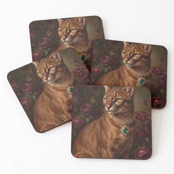 Item preview, Regal Jaguarundi Portrait with Emerald Pearl Necklace designed and sold by Real Beast Art.