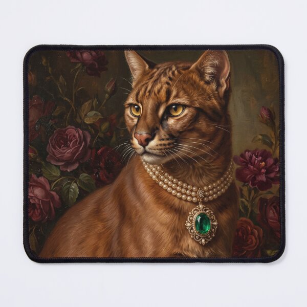 Item preview, Regal Jaguarundi Portrait with Emerald Pearl Necklace designed and sold by Real Beast Art.