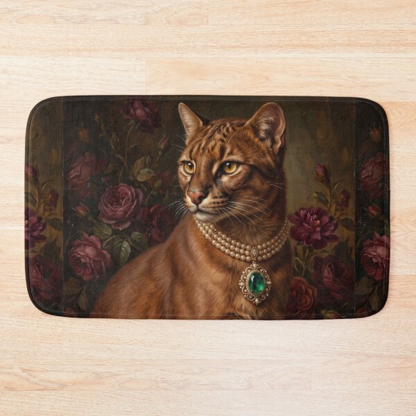 Item preview, Regal Jaguarundi Portrait with Emerald Pearl Necklace designed and sold by Real Beast Art.