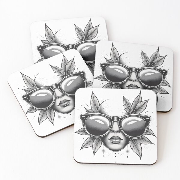 Item preview, Tattoo Style Face Sunglasses Botanical Leaves — Fine Line Black Grey Dotwork Nature Goddess Art designed and sold by HOODYBUDSTYLES.