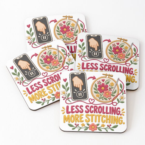 Item preview, Less Scrolling More Stitching – Funny Embroidery and Cross-Stitch Design designed and sold by hyperionrises.