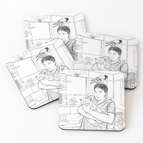 Item preview, Cat, pigeon, animal, love, peace, black and white, Japan designed and sold by citravisuel.