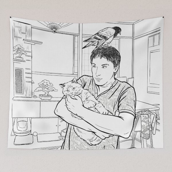 Item preview, Cat, pigeon, animal, love, peace, black and white, Japan designed and sold by citravisuel.