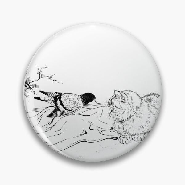 Item preview, Cat, pigeon, animal, love, peace, black and white, Japan designed and sold by citravisuel.