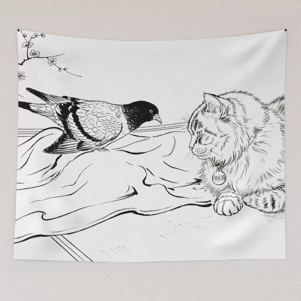 Item preview, Cat, pigeon, animal, love, peace, black and white, Japan designed and sold by citravisuel.