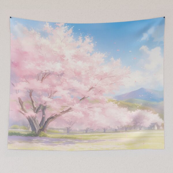 Item preview, Sakura Fields Under Blue Skies | Anime Spring Scenery designed and sold by bella-rosa87.