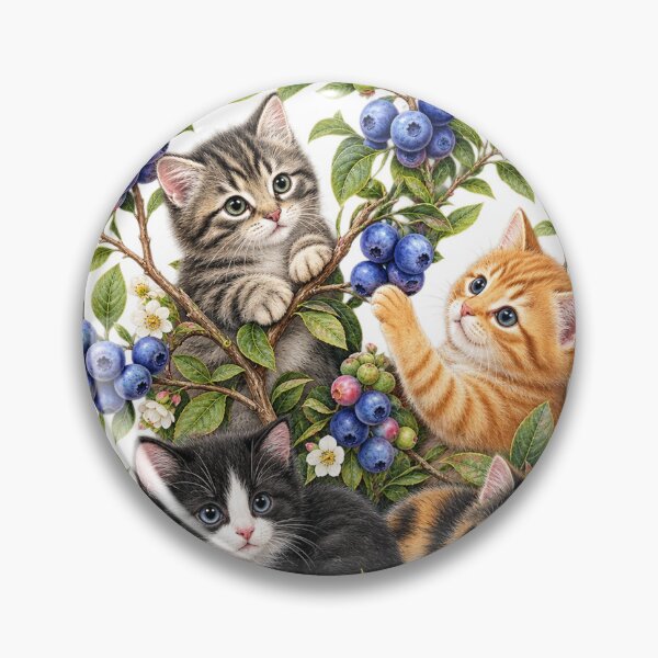 Item preview, Cute Kittens in Blueberry Bush – Botanical Cat Art designed and sold by Elite Wall Art.