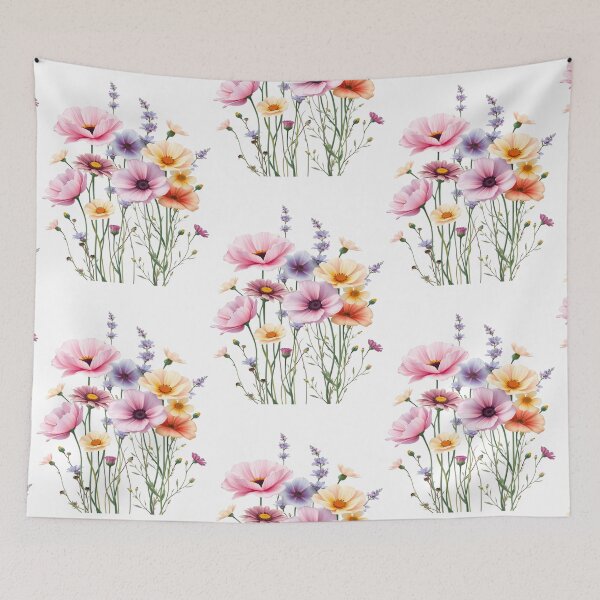 Item preview, Vintage Illustration of Wild Flowers, Botanical Bloom, Flower Garden, Cosmos Flowers, Yellow Flowers, Floral, Patterns designed and sold by Matt_Smith.