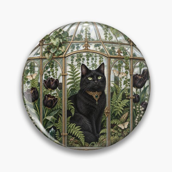 Item preview, Black Cat Greenhouse | Victorian Botanical Gothic Cat Art designed and sold by DmaarGroup.