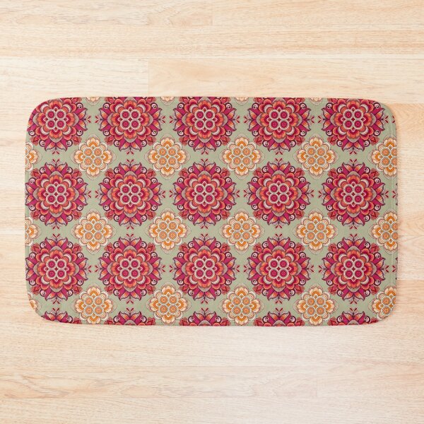 Item preview, Boho Floral Mandala Pattern – Burgundy Pink & Orange Ornamental Flower Design designed and sold by Mousy17.