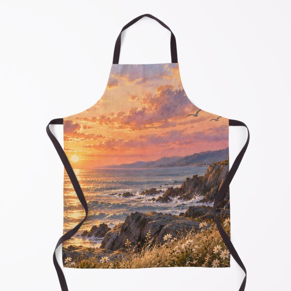 Item preview, Coastal Sunset Oil Painting Lighthouse Rocky Shore designed and sold by Jozefin's Studio.