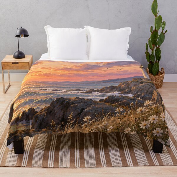 Item preview, Coastal Sunset Oil Painting Lighthouse Rocky Shore designed and sold by Jozefin's Studio.