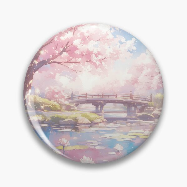 Item preview, Sakura Bridge & Water Lilies | Dreamy Anime Scenery designed and sold by bella-rosa87.