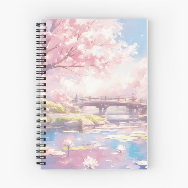 Item preview, Sakura Bridge & Water Lilies | Dreamy Anime Scenery designed and sold by bella-rosa87.