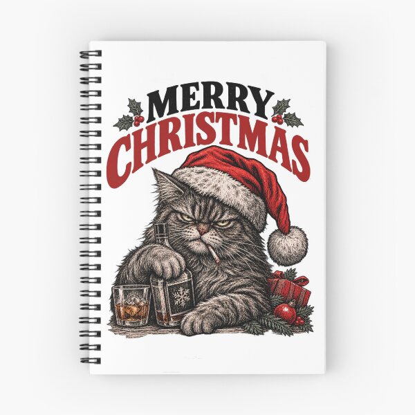 Item preview, Grumpy Black Cat Merry Christmas Whiskey Santa designed and sold by CrazySzoopWorld.