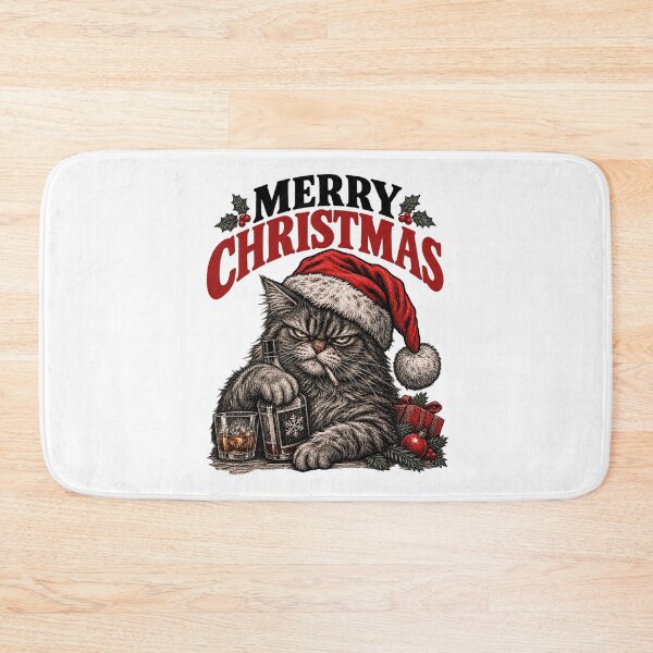 Item preview, Grumpy Black Cat Merry Christmas Whiskey Santa designed and sold by CrazySzoopWorld.