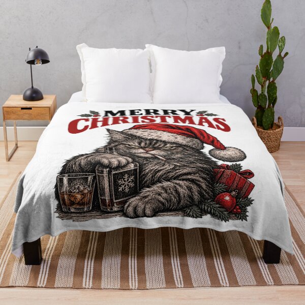 Item preview, Grumpy Black Cat Merry Christmas Whiskey Santa designed and sold by CrazySzoopWorld.