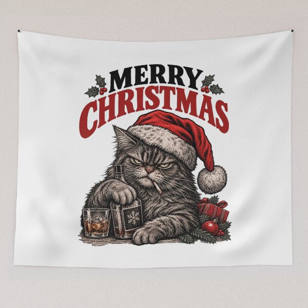 Item preview, Grumpy Black Cat Merry Christmas Whiskey Santa designed and sold by CrazySzoopWorld.