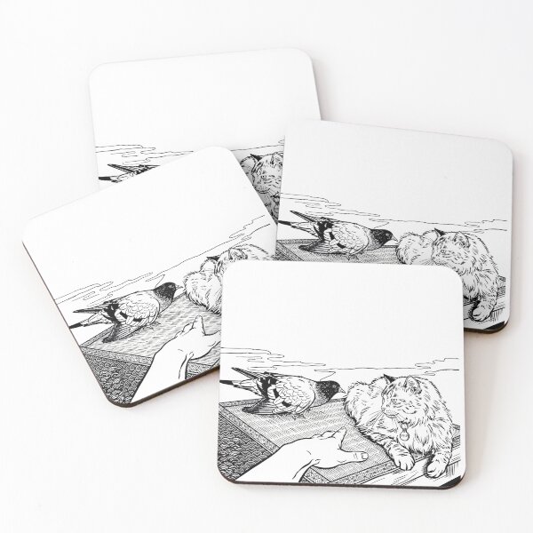 Item preview, Cat, pigeon, animal, love, peace, black and white, Japan designed and sold by citravisuel.