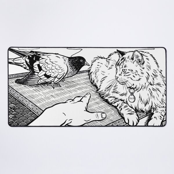 Item preview, Cat, pigeon, animal, love, peace, black and white, Japan designed and sold by citravisuel.