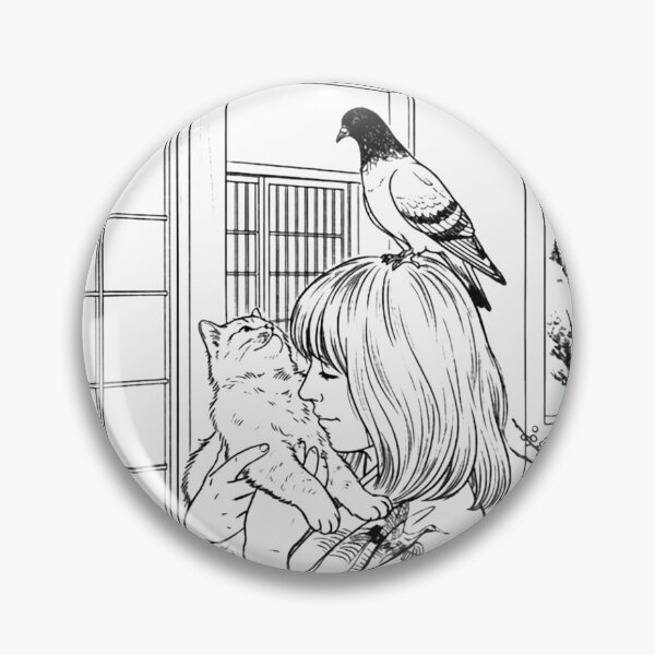 Item preview, Cat, pigeon, animal, love, peace, black and white, Japan designed and sold by citravisuel.