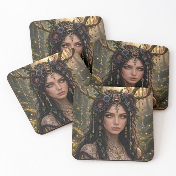 Item preview, Emerald Antler Queen | Enchanted Forest Goddess Fantasy Art designed and sold by Alcyone-Blue.