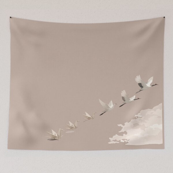 Item preview, Japanese Cranes in Flight – Traditional Nature Illustration designed and sold by SimplePoDesign.